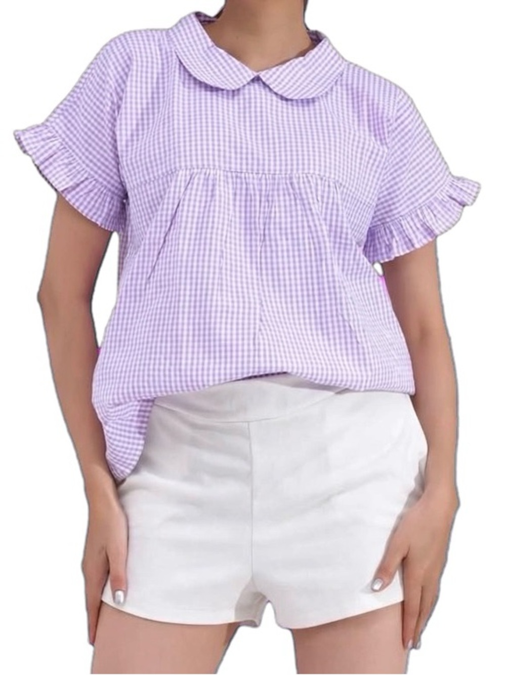 NWT Lavender Gingham Peter Pan Collar Top